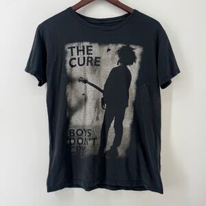 The Cure Boys Don't Cry Distressed Graphic T-Shirt Black Rock Band Tee Mens M